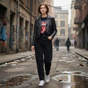 bebe studded genuine Black leather moto jacket rocker biker glam medium